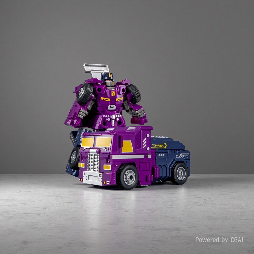 A creative educational toy combining a purple transformable toy car and a robot Application Scenario
