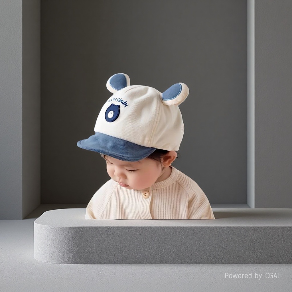 Beige and blue bezel bear-ear maternity cap mom bag suitable for babies details Picture