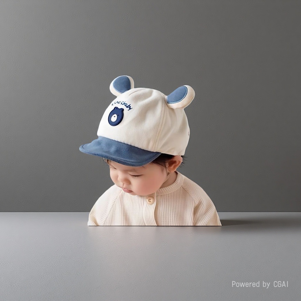 Beige and blue bezel bear-ear maternity cap mom bag suitable for babies Specification image