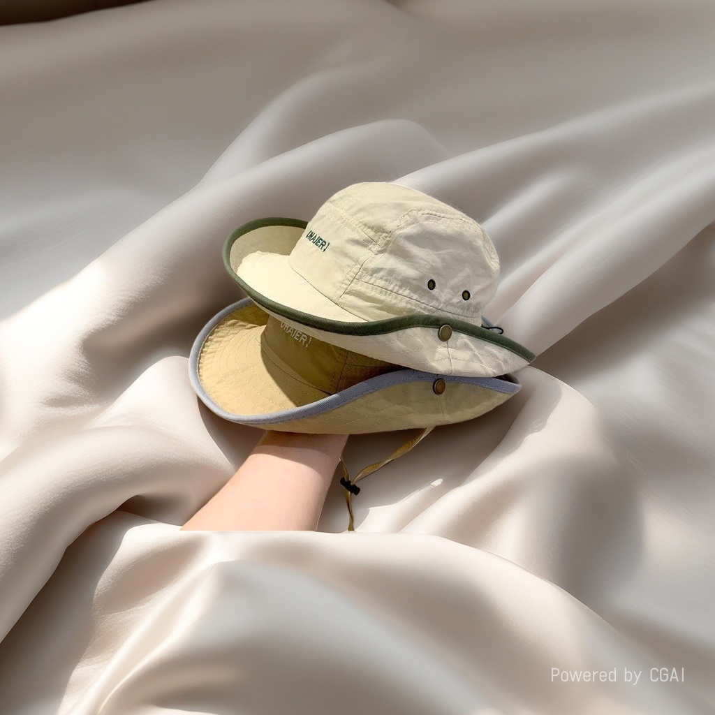 Beige fisherman's hat, baseball cap, baseball cap, sun protection cap, denim cap, hand support design Specification image