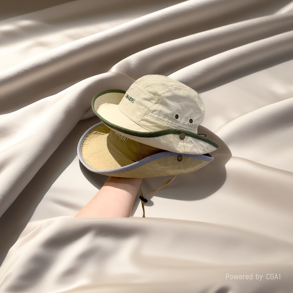 Beige fisherman's hat, baseball cap, baseball cap, sun protection cap, denim cap, hand support design details Picture
