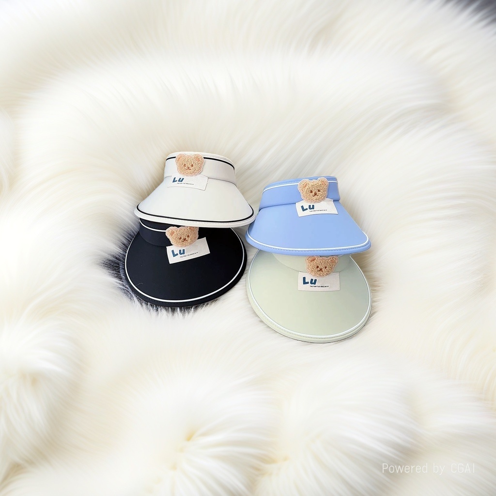 Adult colorful sunshade baseball cap, sun-protective baseball cap, denim cap, white, black, blue, light green four-color plush bear decoration, Lu label Application Scenario