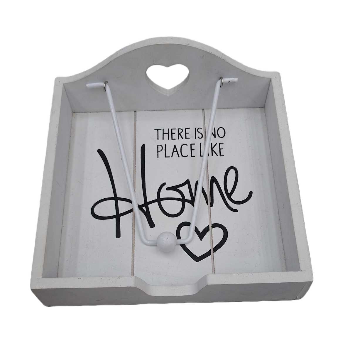 A white wooden heart-shaped hollowed-out decorative tray with the word "HOME", a metal stand, a gourd, an ice cream stick, and wooden ornaments Item Picture