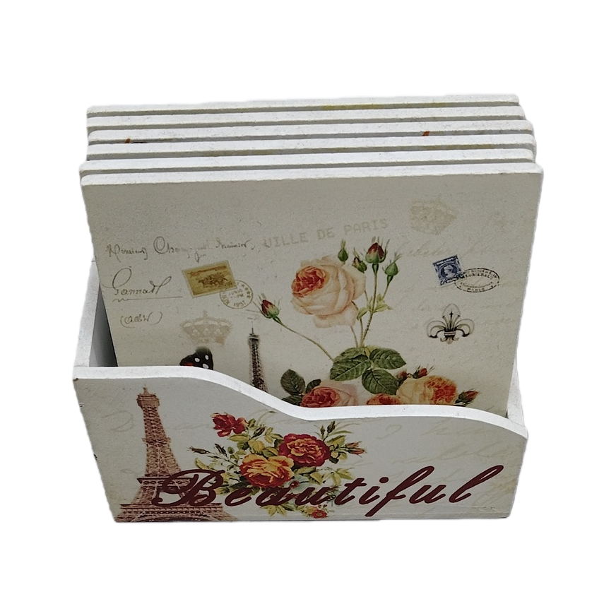 White Parisian-themed resin decorative coasters Item Picture