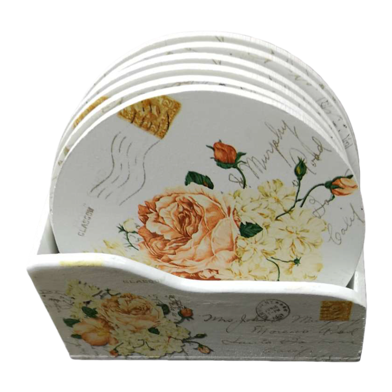 A set of coasters with a white floral stamp pattern Item Picture