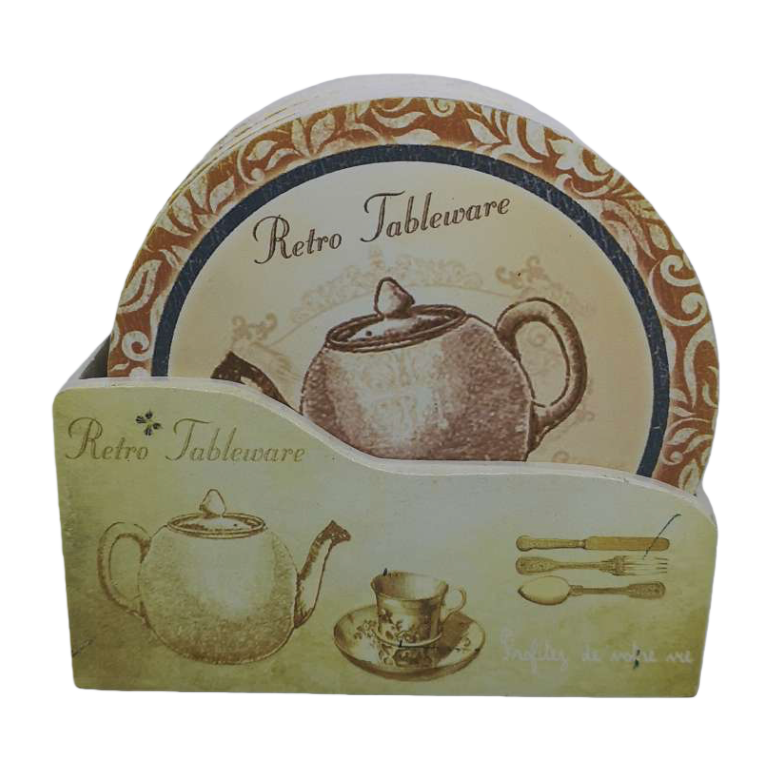 Retro tableware rack, teapot pattern, diatom mud PP heat-insulating coasters and placemats Item Picture