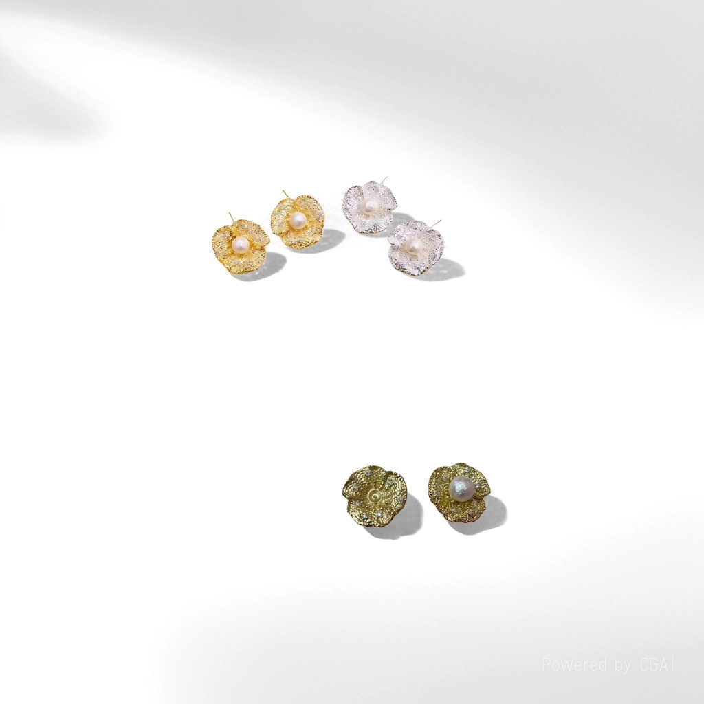 Furui Second-hand bulubulu Gold and Silver Flower pearl Stud S925 ear clips