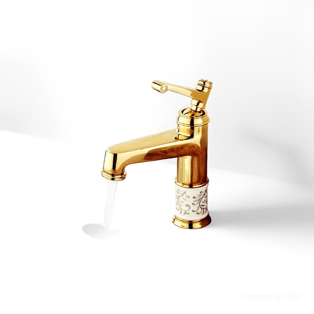 Golden vintage ingots, brass bathroom faucet, plastic base, fashionable and retro style Application Scenario