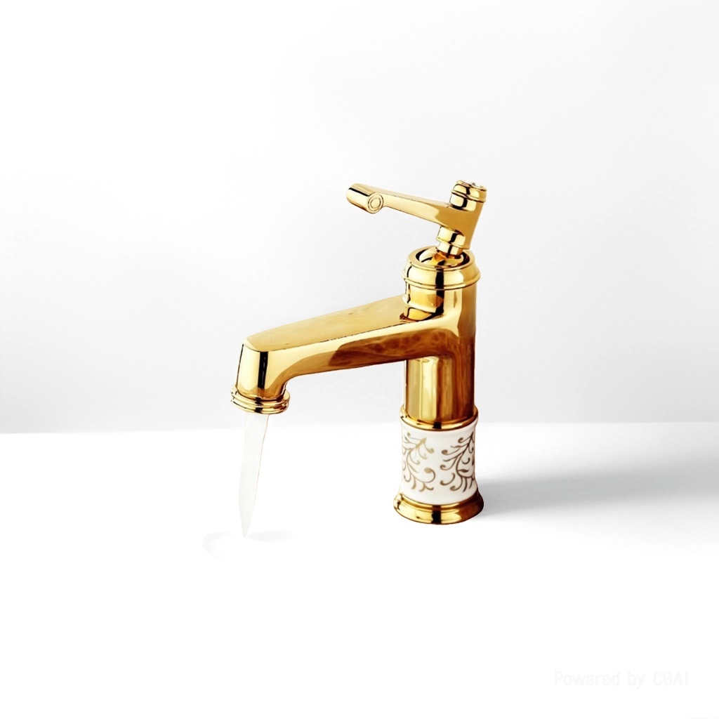 Golden vintage ingots, brass bathroom faucet, plastic base, fashionable and retro style Specification image