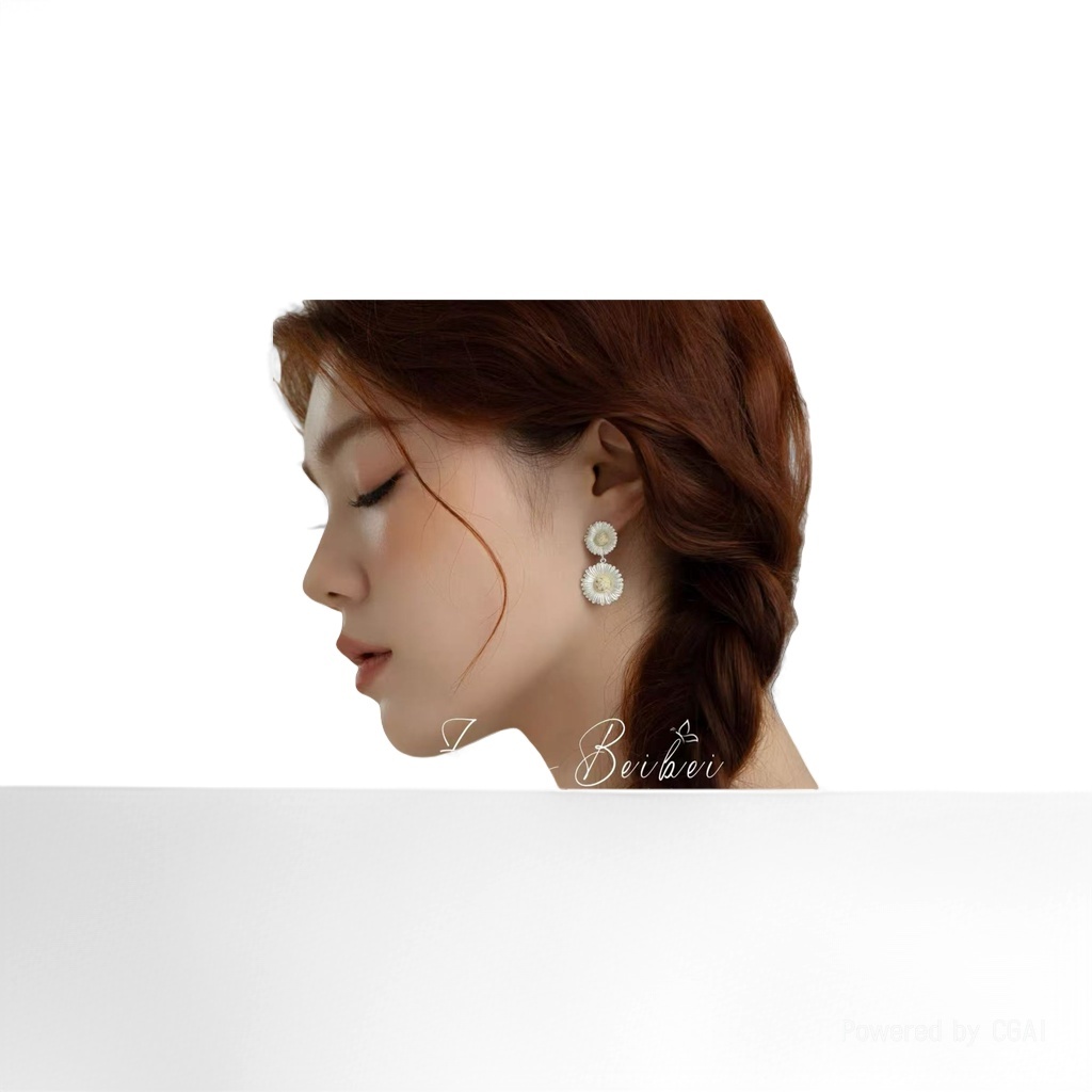 Furui Medieval bulubulu S925 Silver Daisy Double Ear Clip 925 Silver Ear Ring details Picture