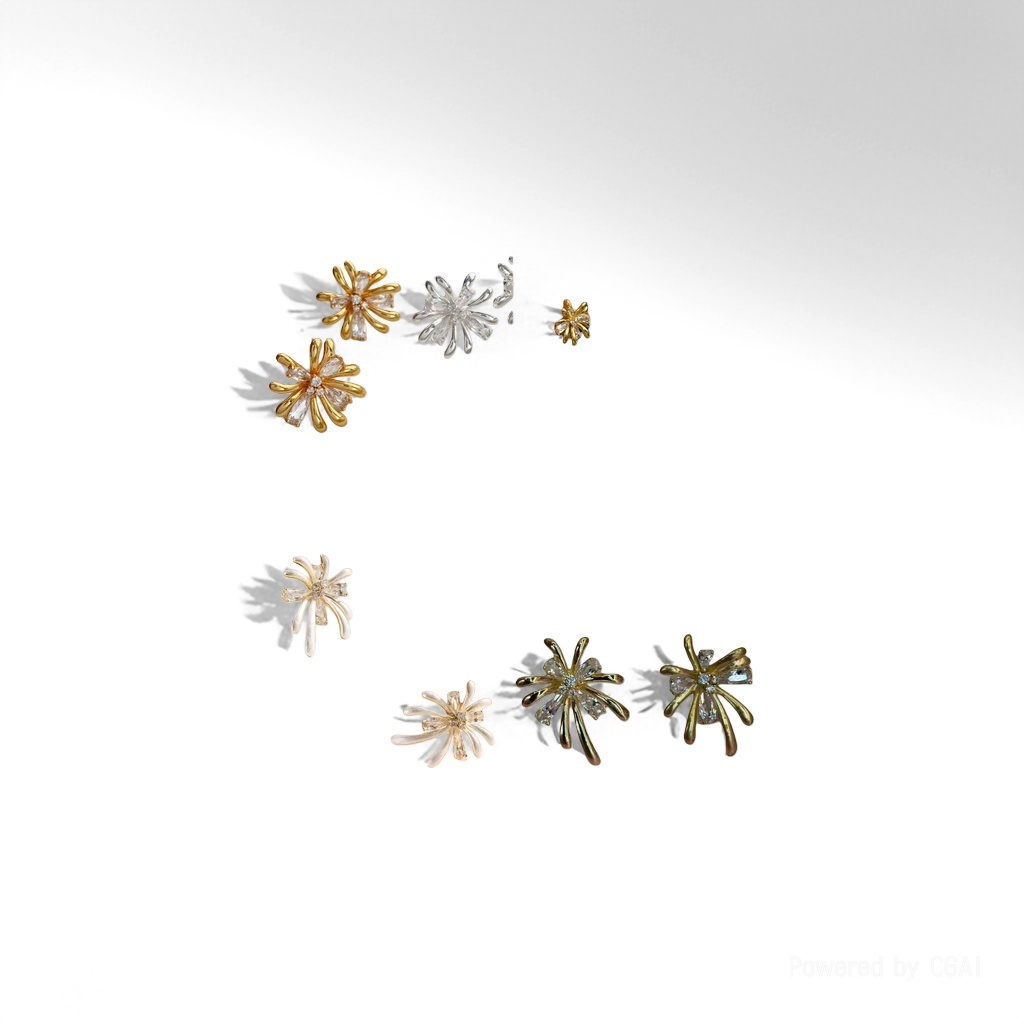 Furui Middle Gold and silver flower-shaped ear studs bulubulu S925 silver ear clips