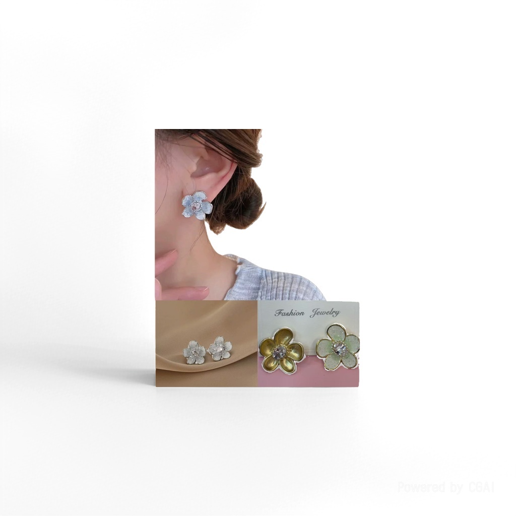 Bulubulu S925 مشابك فضية فضية مسمار زهرة خضراء ذهبية details Picture
