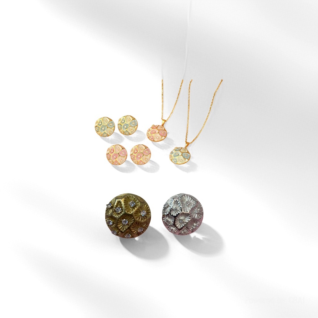 Furui Vintage bulubulu Colorful Floral Gold Stud Necklace Set S925 Silver Stud clips