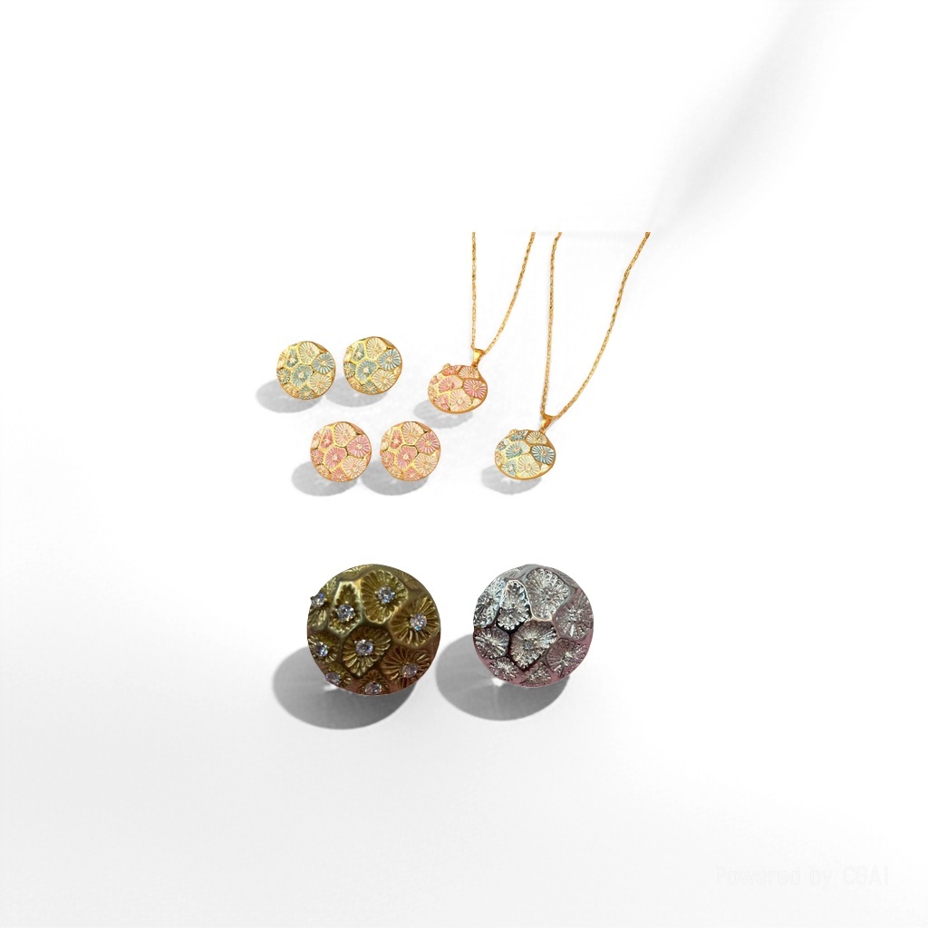 Fury medio bulubulu colorido floral oro pendientes collar set S925 plata pendientes clip details Picture