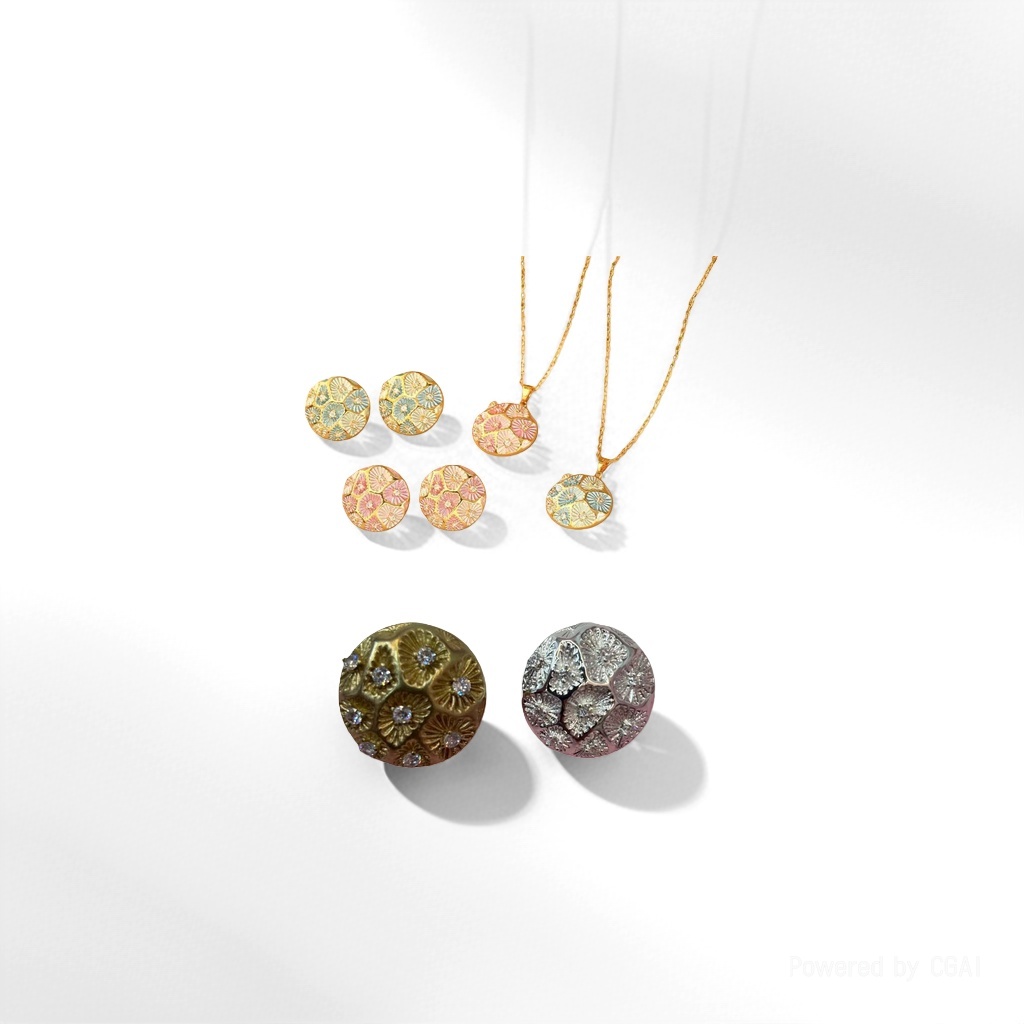 Fury medio bulubulu colorido floral oro pendientes collar set S925 plata pendientes clip Specification image