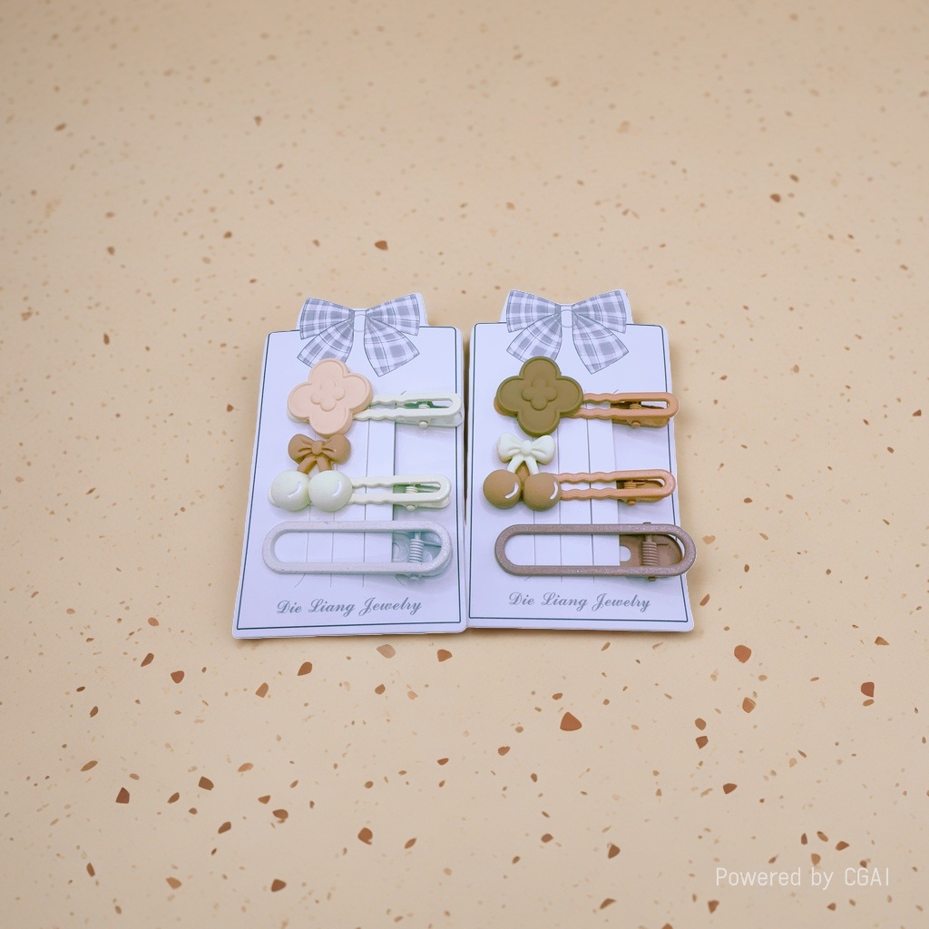 彩色花朵蝴蝶结珍珠长条发夹套装 抓夹发卡饰品 白色格子卡片包装