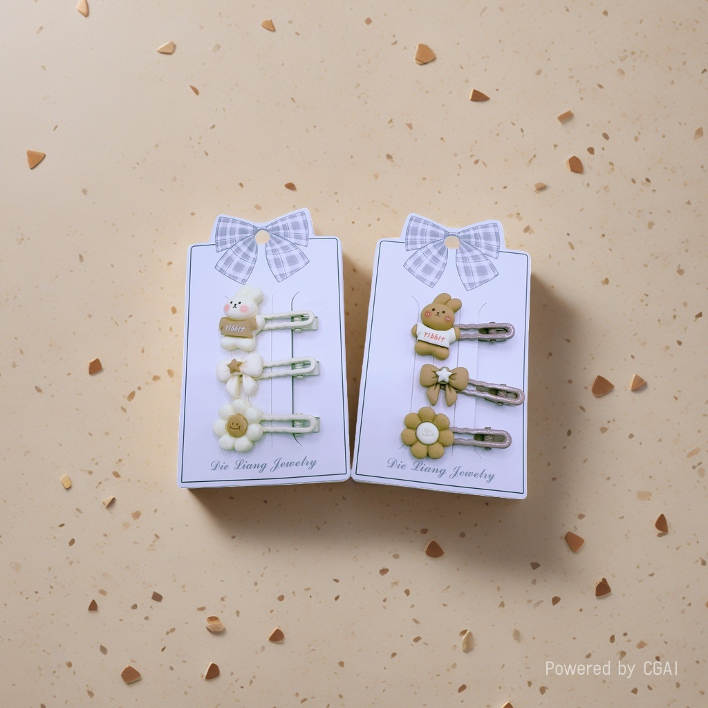 白色卡片发夹 绿色叶子白色小花珍珠抓夹饰品发卡