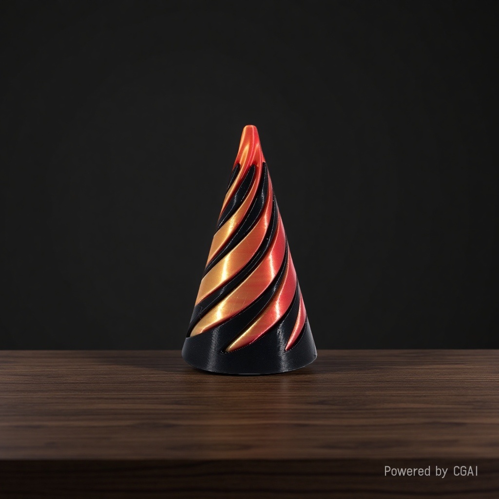 A red, black and gold spiral pattern conical sculpture art piece for modern home decoration Item Picture