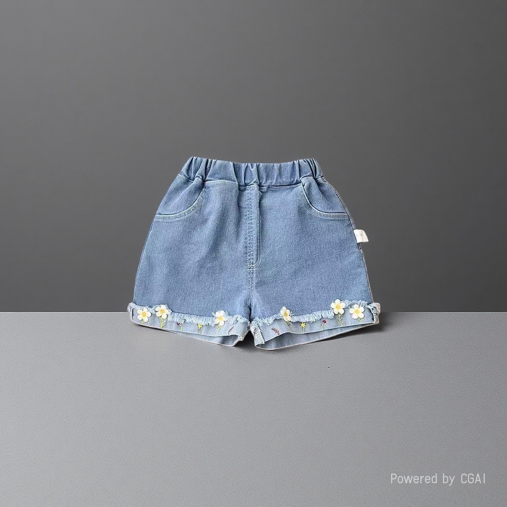 Summer new children's Korean-style stylish flower-embroidered loose girls' shorts are versatile and can be worn over thin denim shorts