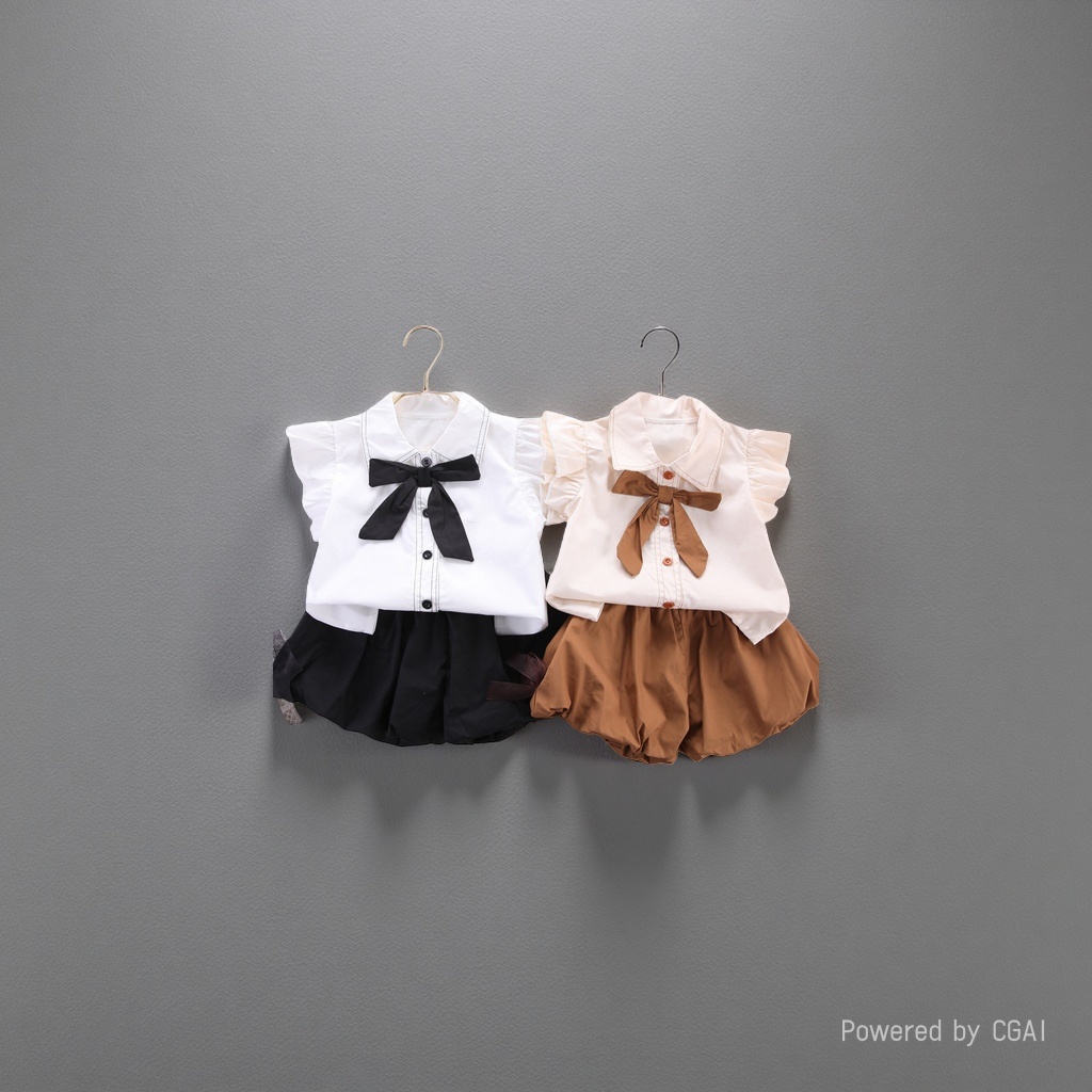 The new summer style of small flying sleeve shirt and flower bud pants, a stylish two-piece set for foreign trade children's clothing, is a trendy set for girls details Picture