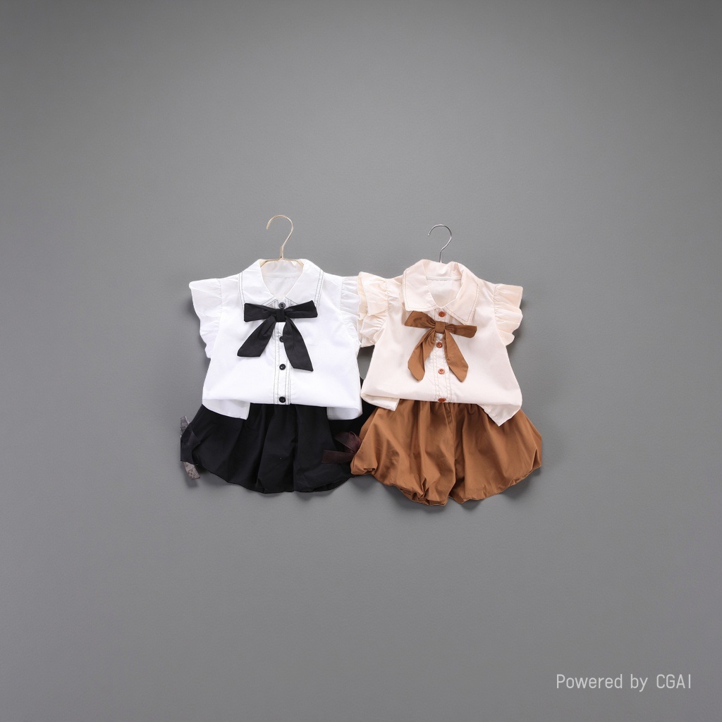 The new summer style of small flying sleeve shirt and flower bud pants, a stylish two-piece set for foreign trade children's clothing, is a trendy set for girls Specification image