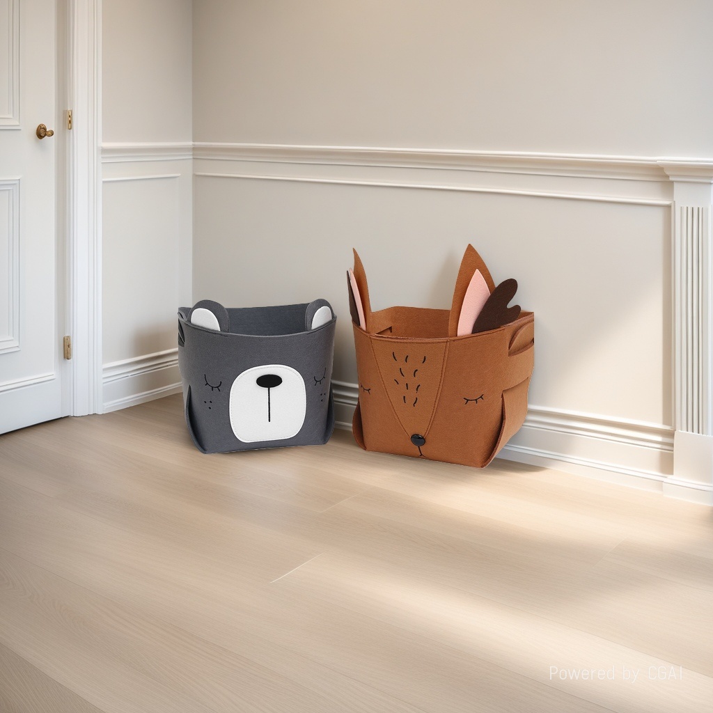 Beige lion-shaped storage bucket for home living room and bedroom organization. 165755733 Application Scenario