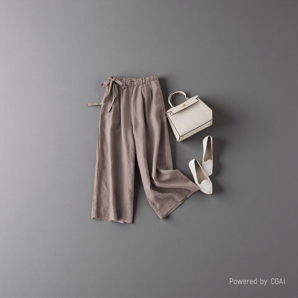 Wide-leg women's summer cotton and linen thin, high-waisted, side-tied, retro and artistic elastic casual pants for women