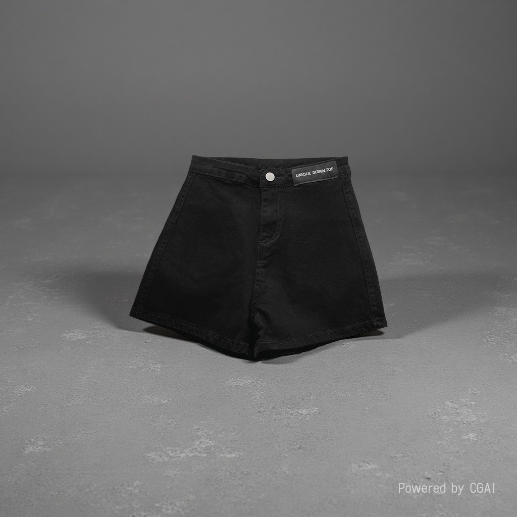 Women's black high-waisted denim shorts and men's loose casual jeans Specification image
