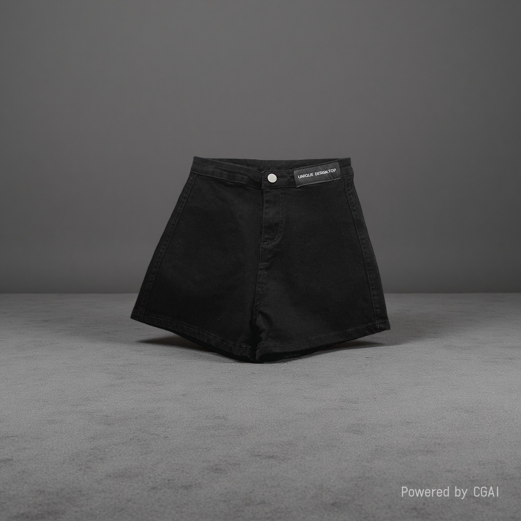 Women's black high-waisted denim shorts and men's loose casual jeans details Picture