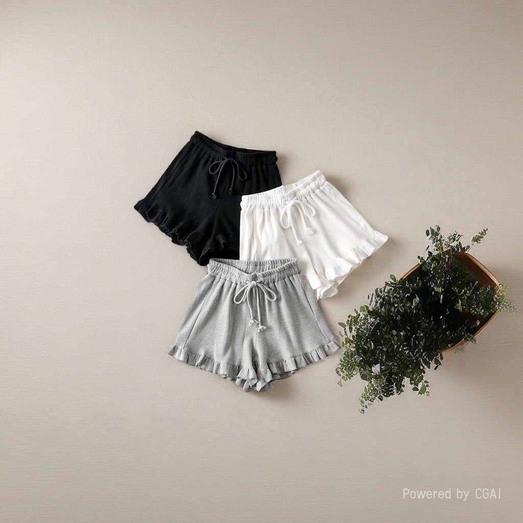 Fashionable, casual and versatile new trend small flower-trimmed waffle shorts 2o24 summer home elastic sports shorts details Picture