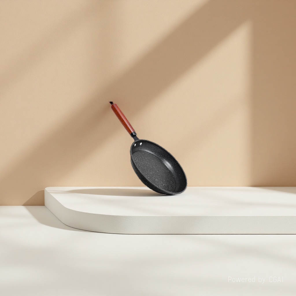 Black tourmaline non-stick pan with rosewood handle and silicone spatula, four-zone iron pot kitchenware