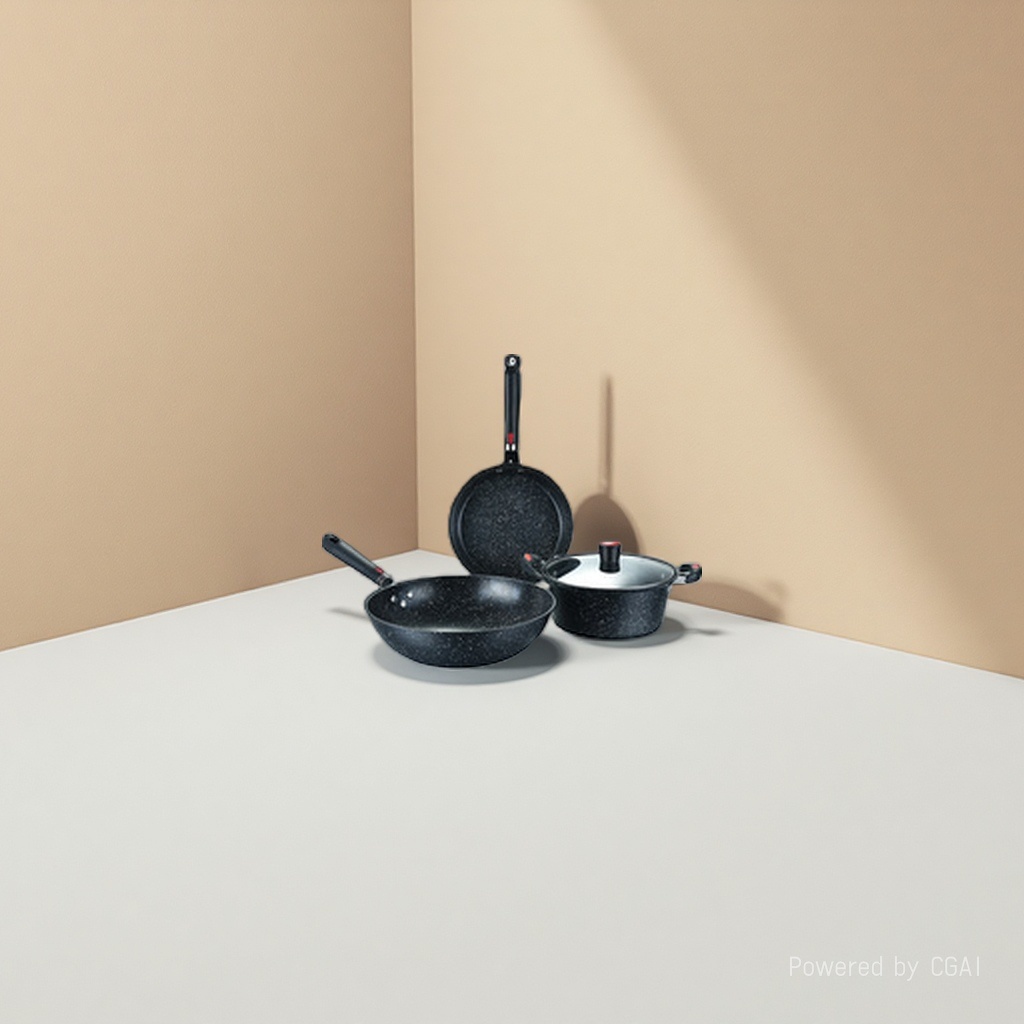 黑色麦饭石铝制锅具套装含烧水壶户外搪瓷厨具