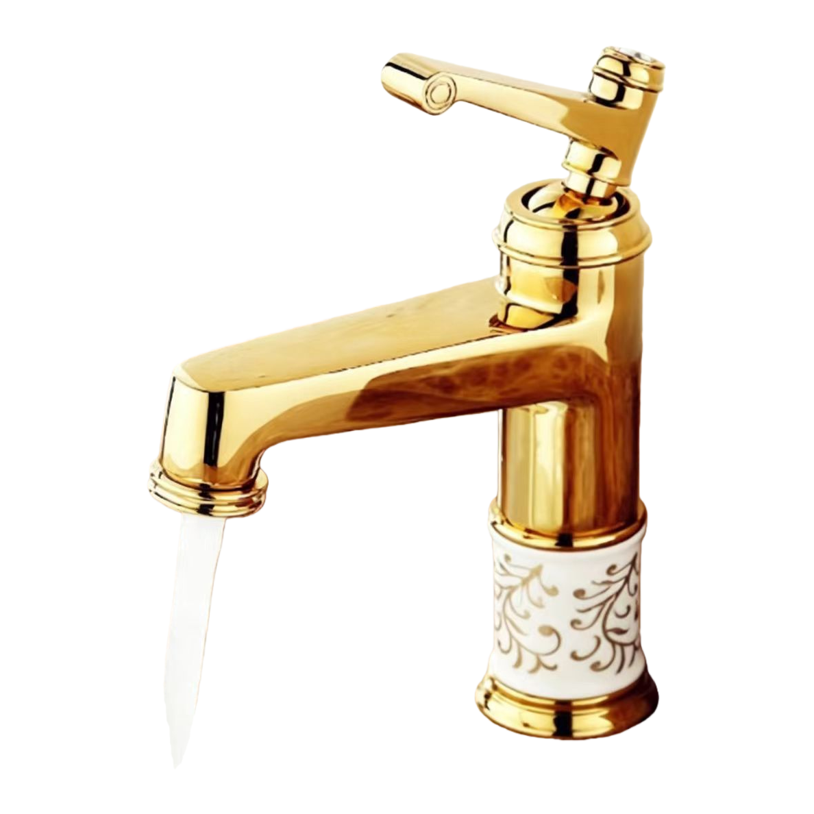 Golden vintage ingots, brass bathroom faucet, plastic base, fashionable and retro style Item Picture