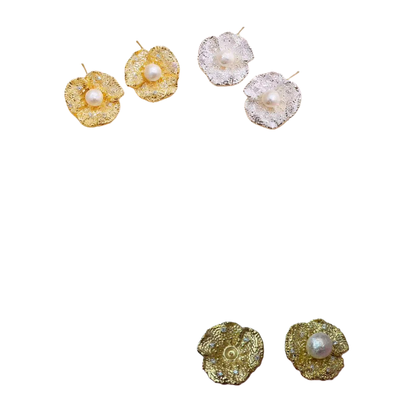 Fury medio bulubulu oro plata flor perla pendientes S925 clip de oído Item Picture