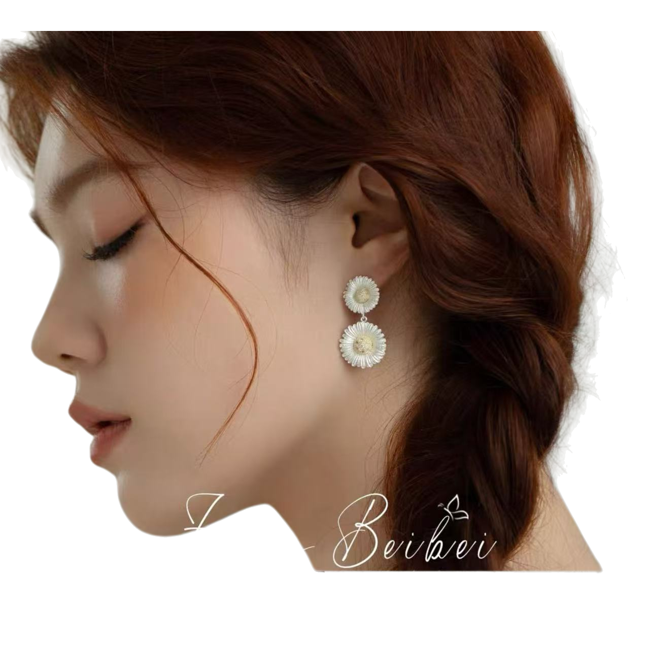 Furui Medieval bulubulu S925 Silver Daisy Double Ear Clip 925 Silver Ear Ring Item Picture