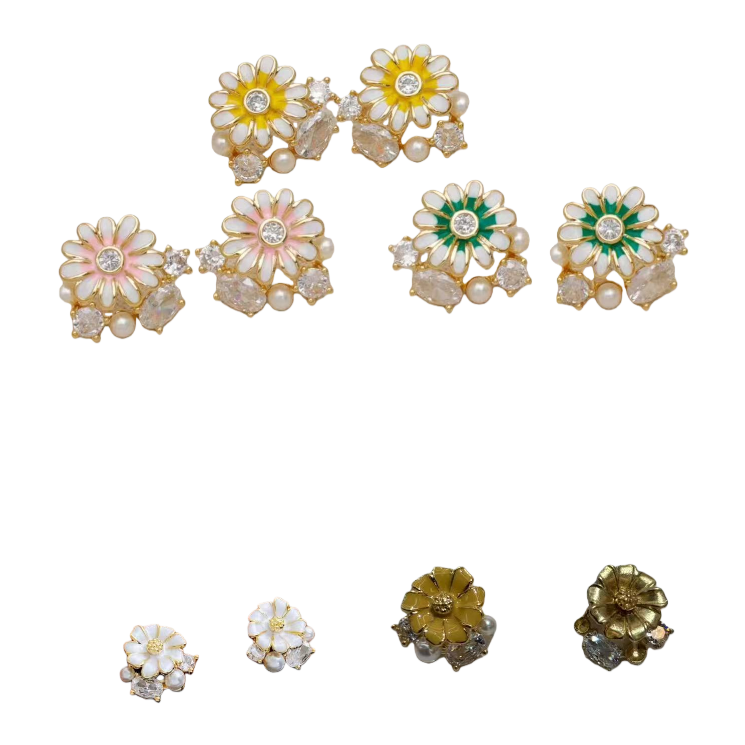مسمار أقحوان القرنفل الذهبي ذو الإطار الذهبي، مشبك فضية S925 Item Picture
