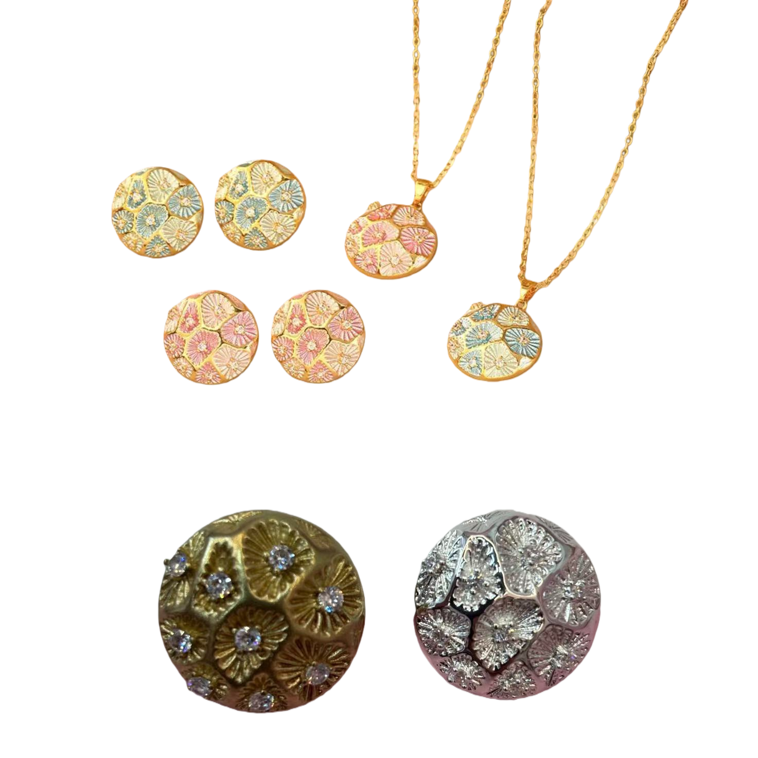 Fury medio bulubulu colorido floral oro pendientes collar set S925 plata pendientes clip Item Picture