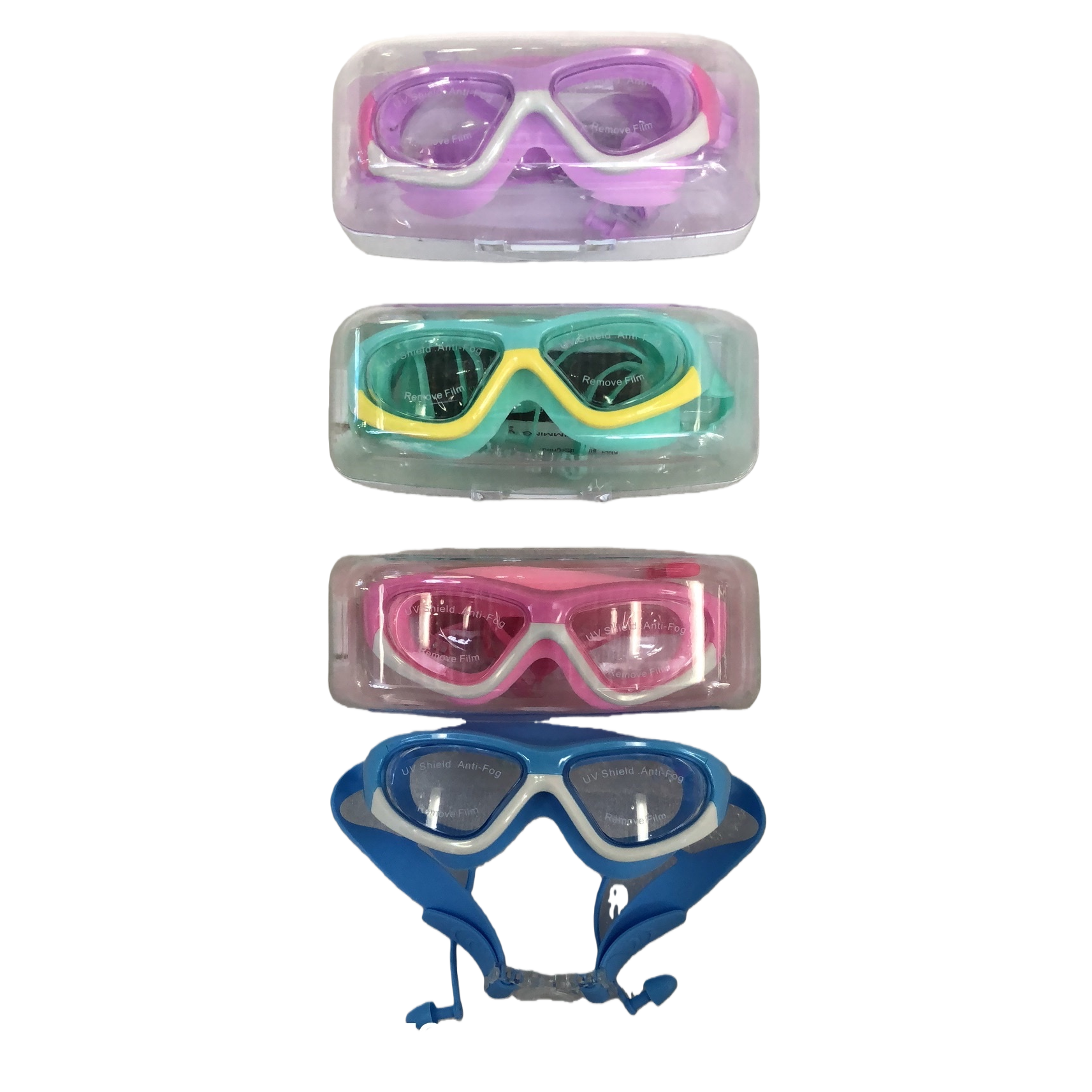 Colorful swimming goggles for men and women, outdoor swimming goggles, high-end diving masks, available in four colors: purple, cyan, green, yellow, pink, white, blue and white Item Picture