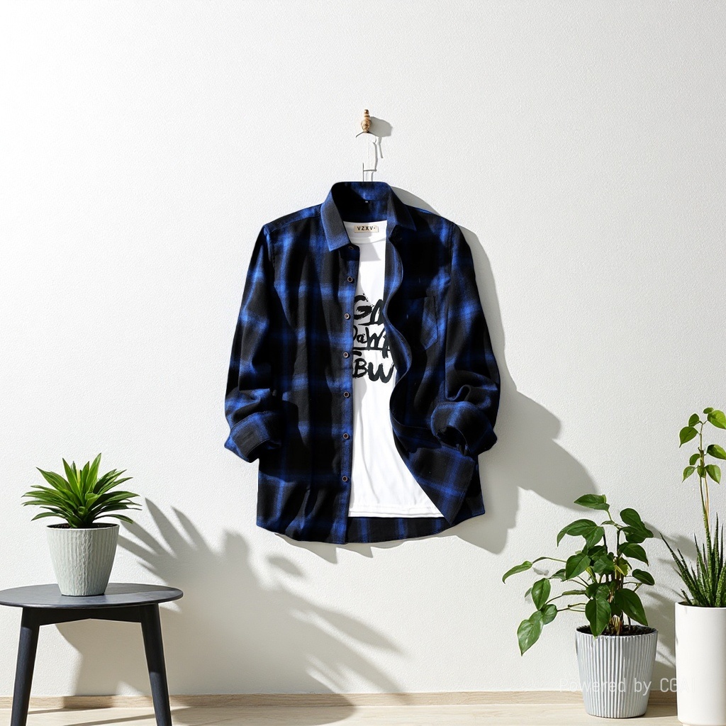 Autumn Japanese black and white checkered long-sleeved shirt, men's design sense, niche retro, Hong Kong-style loose shirt, versatile coat Application Scenario