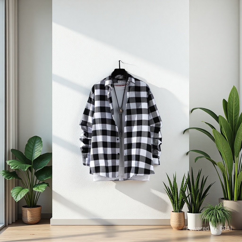 Otoño japonés blanco y negro cuadros camisa manga larga hombre diseño sentido nicho vintage sabor puerto suelto blusa versátil abrigo 105237877 details Picture