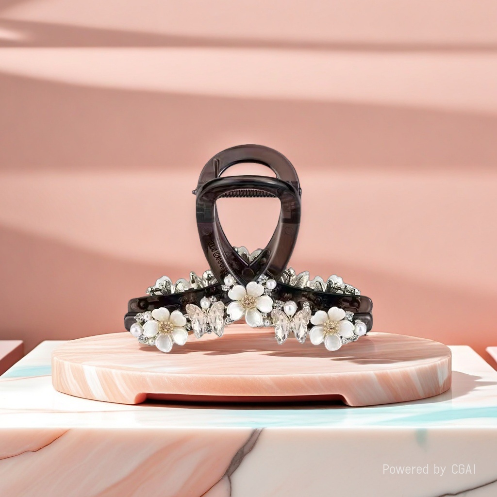 Brown flower pearl butterfly hair clip clip accessory hair clip pearl clip clip details Picture