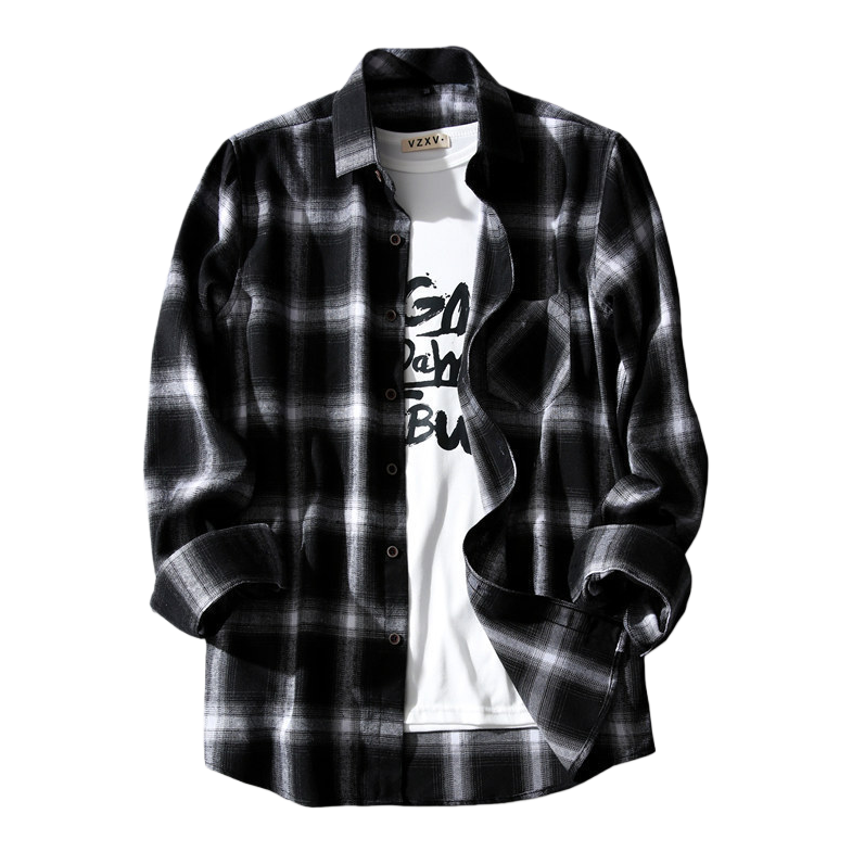 Autumn Japanese black and white checkered long-sleeved shirt, men's design sense, niche retro, Hong Kong-style loose shirt, versatile coat Item Picture