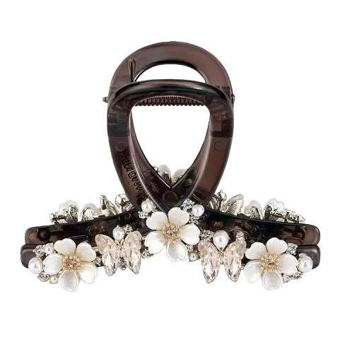 Brown flower pearl butterfly hair clip clip accessory hair clip pearl clip clip Item Picture