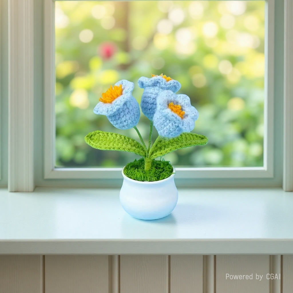 Cross-border blue hook potted lily of the valley, knitted flower, artificial potted green plant, artificial fake green plant, anti-real green plant, horticultural decoration pic 2