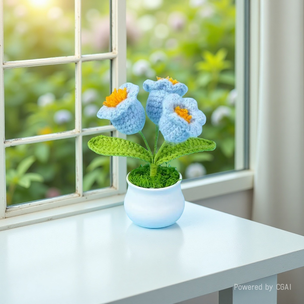 Cross-border blue hook potted lily of the valley, knitted flower, artificial potted green plant, artificial fake green plant, anti-real green plant, horticultural decoration