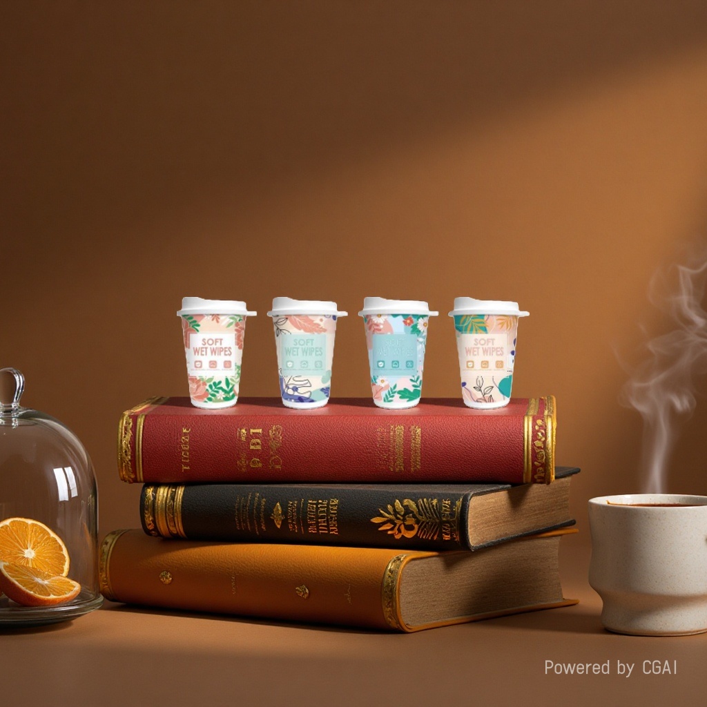 Naranja caliente azul verde amarillo fondo hoja verde taza de café toalla húmeda Specification image