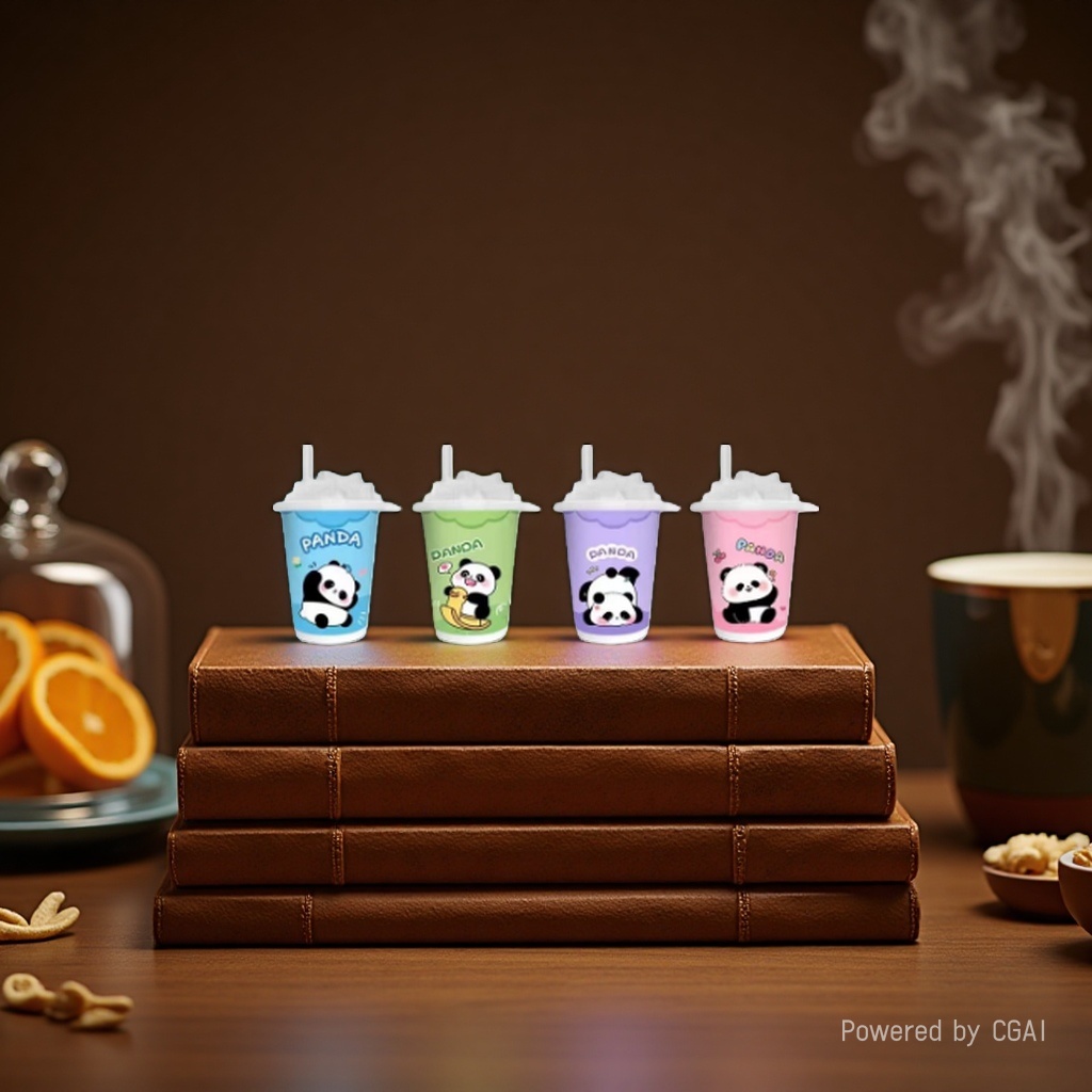 Blue, green, purple and pink base, little panda milk tea cup, wet wipes details Picture