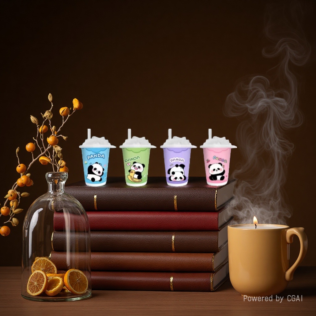 Blue, green, purple and pink base, little panda milk tea cup, wet wipes Application Scenario