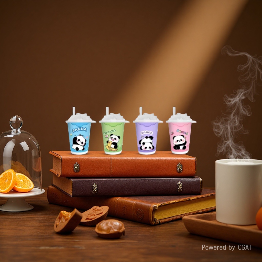 Blue, green, purple and pink base, little panda milk tea cup, wet wipes Specification image