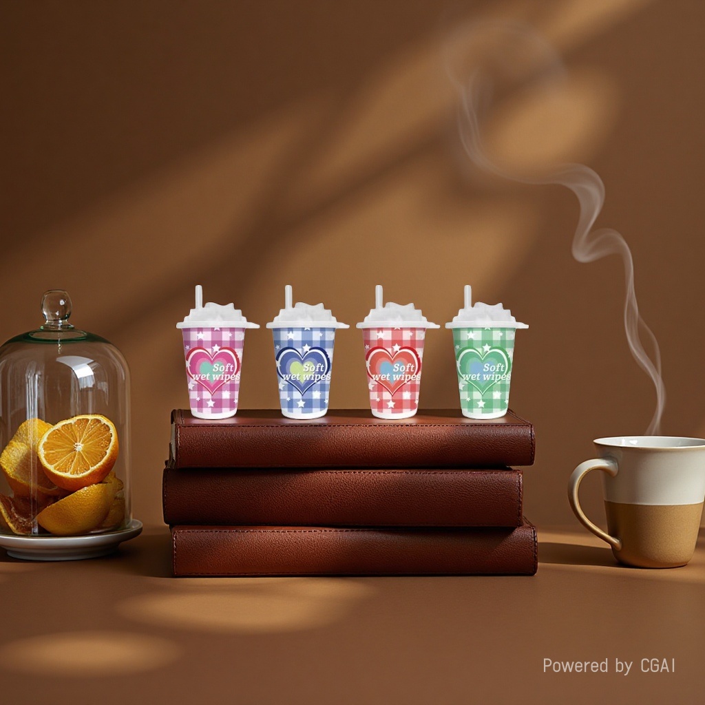 Pink, white, blue, white, red, white, green, white, checkered base with heart pattern, milk tea cup, wet wipes details Picture